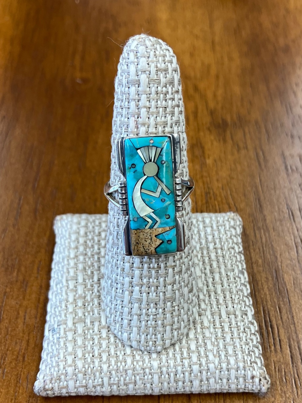 Santa Fe Style Turquoise And Multi Gemstone Kokopelli Ring Sterling Silver Sz 8